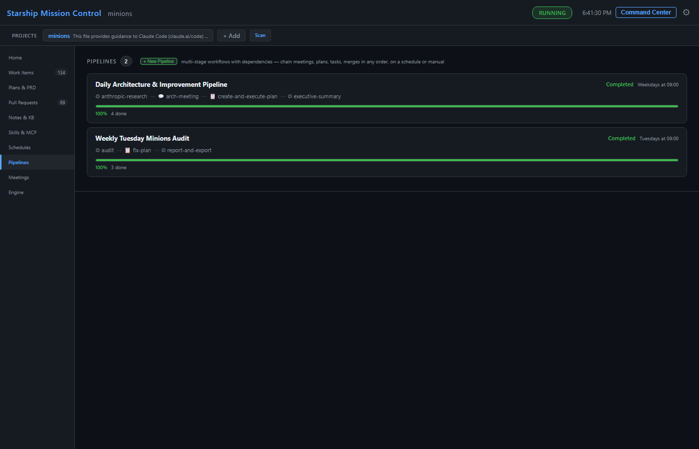 Pipelines page