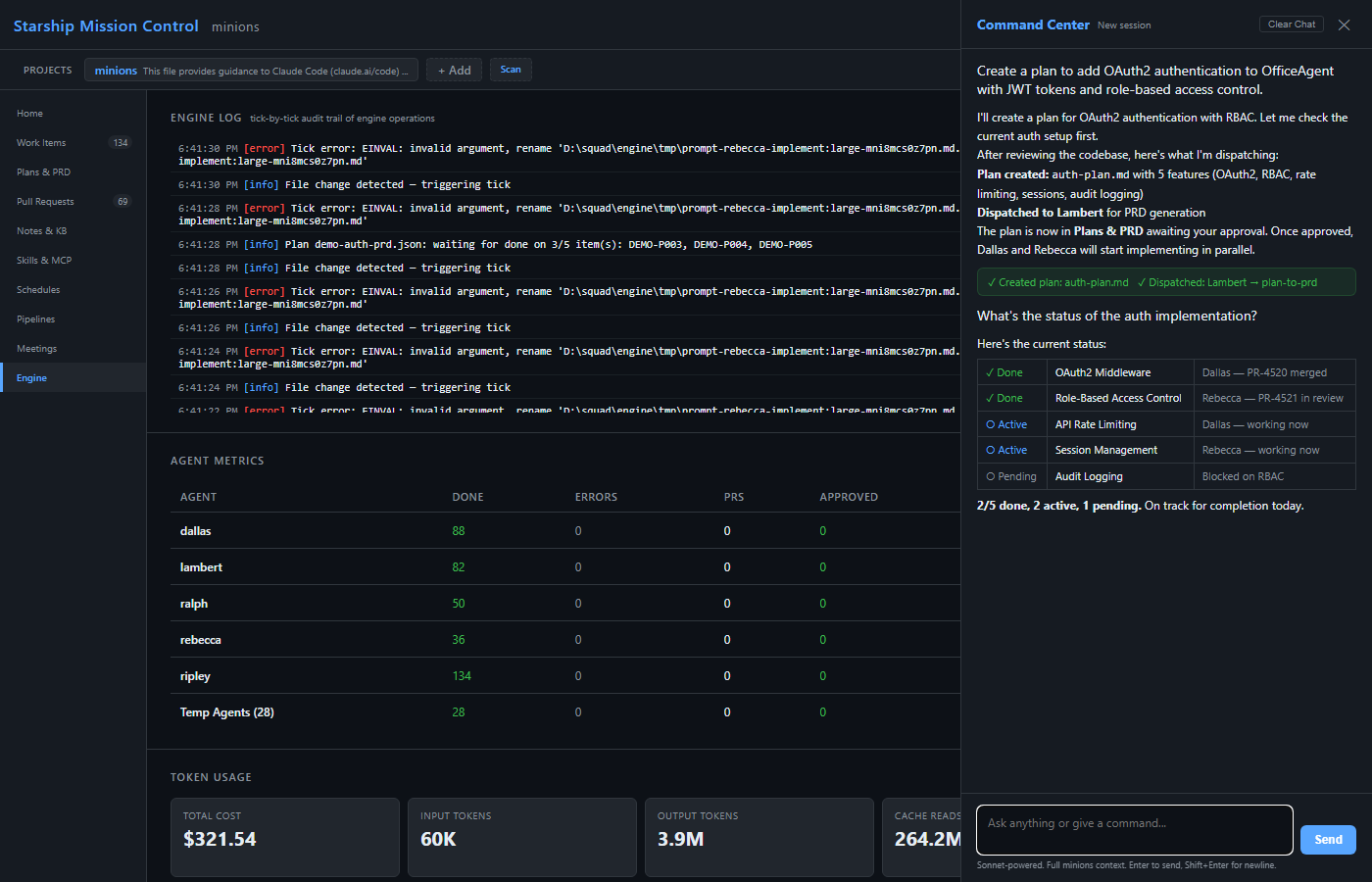 Command Center panel